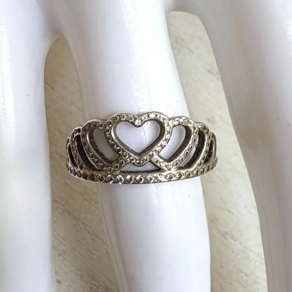 Pandora Sterling Silver Hearts Tiara Ring S925 ALE